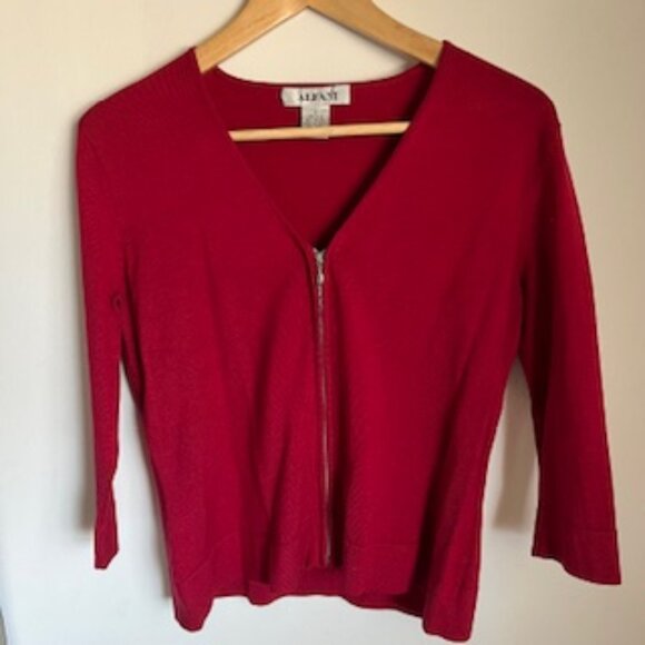 🧡3/15 Alfani Silk Blend Red Ribbed Knit V-Neck Cardigan Sweater Women's S - Picture 1 of 9